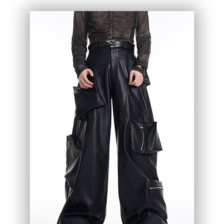 Heavy Black PU Leather Pants Men's Spring