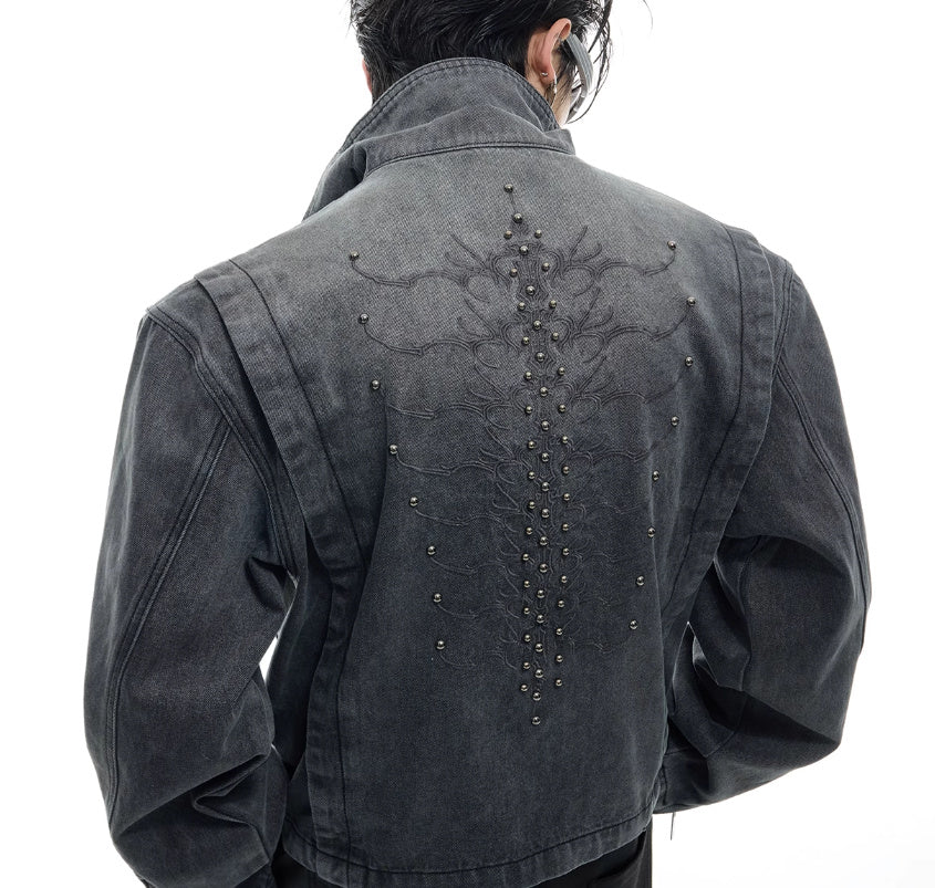 Heavy Retro Washed Rivet Backbone Denim Coat