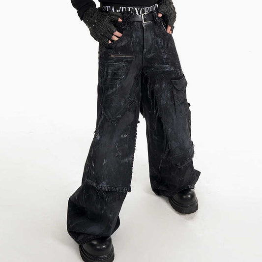 American High Street Fake Two-piece Hand-painted Double-layer Trousers