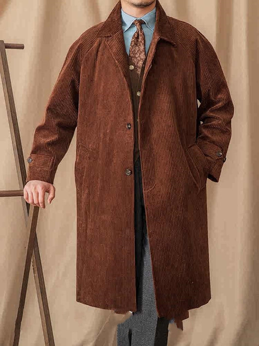 Autumn Corduroy Long-cut Coat Casual Loose Raglan Sleeve Retro