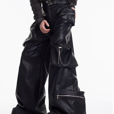 Heavy Black PU Leather Pants Men's Spring